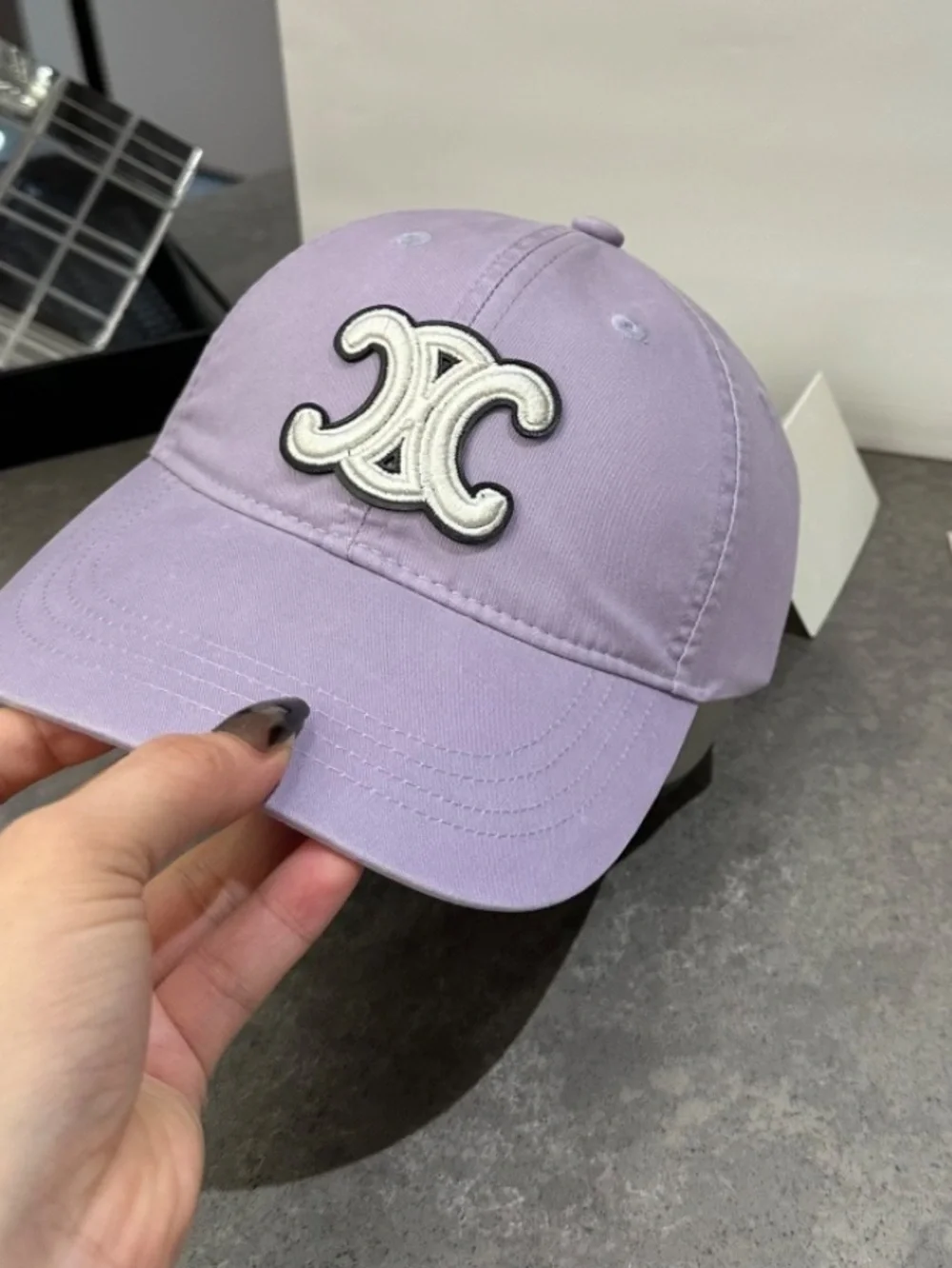 Celine. Light Purple Triomphe Embroidered Baseball Hat Cap